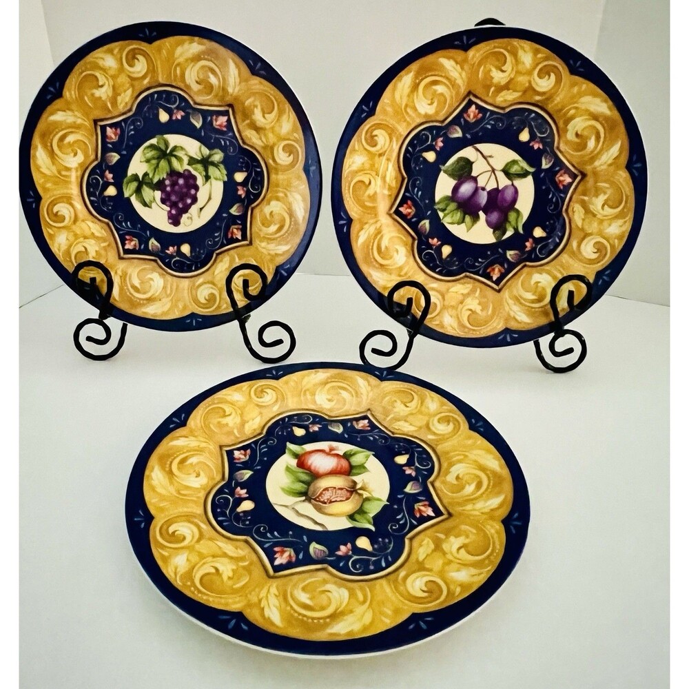3 Porcelain Dinner Sonata Plates Artist Suzanne Nicoll 10.5 Andrea by Sadek Blue